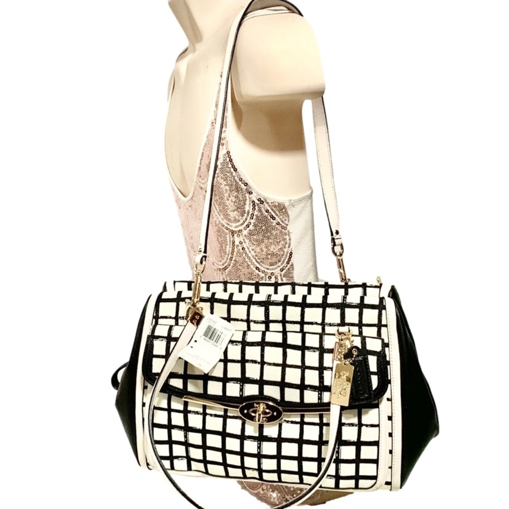 COACH 28082 MADISON GRAPHIC MADELINE  LIGHT KHAKI WHITE BLACK SATCHEL BAG MSRP $